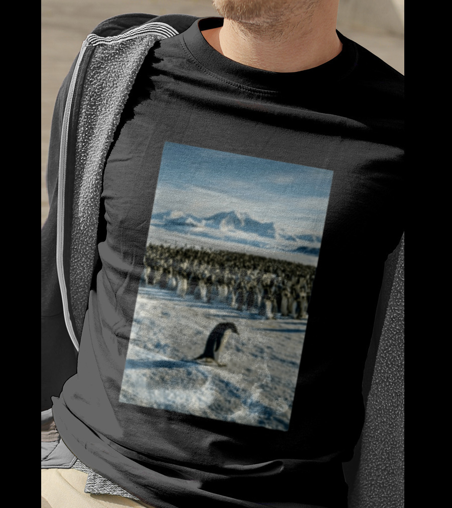 Against The Current Solitary Penguin Aesthetic Arctic Landscape T-Shirt