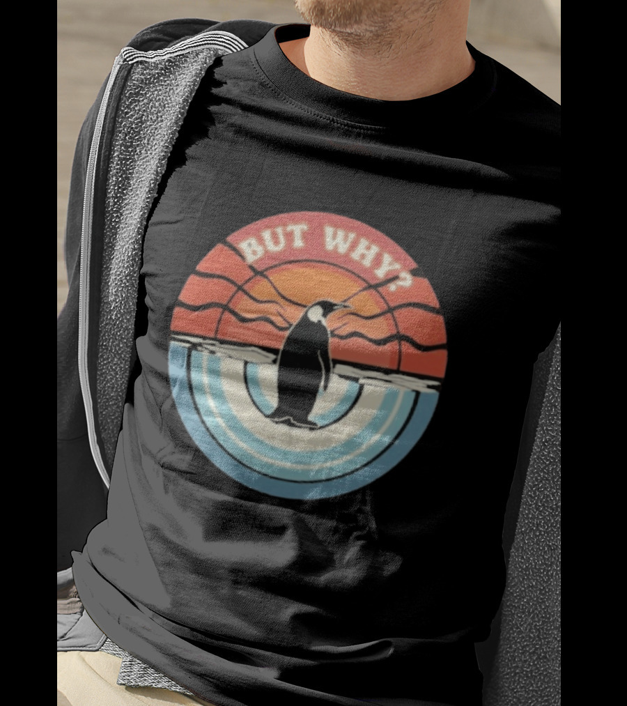 But Why Penguin Vintage Sunset Retro Ocean Waves T-Shirt
