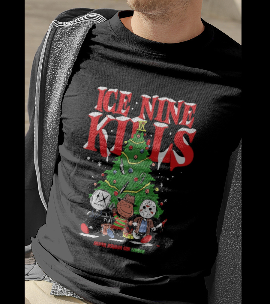 Ice Nine Kills Silver Scream Con Festive Horror Villains Christmas Tree T-Shirt