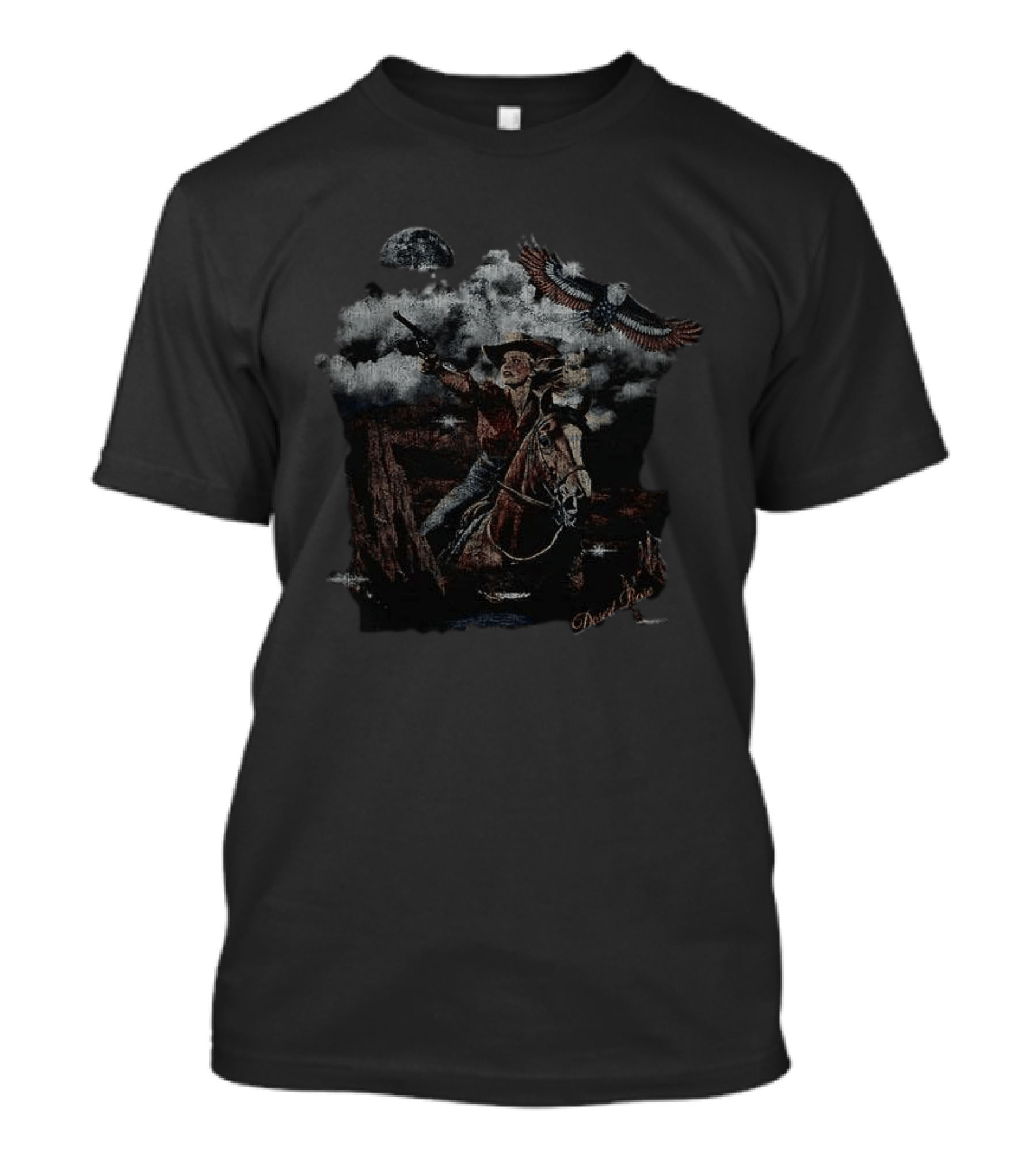 Desert Rose Cowgirl Riding At Night With Eagle And Moon T-Shirt