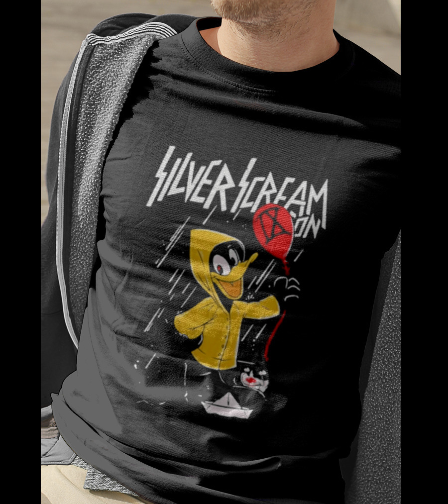 SILVER SCREAM CON Duck In Yellow Raincoat With Red Balloon T-Shirt