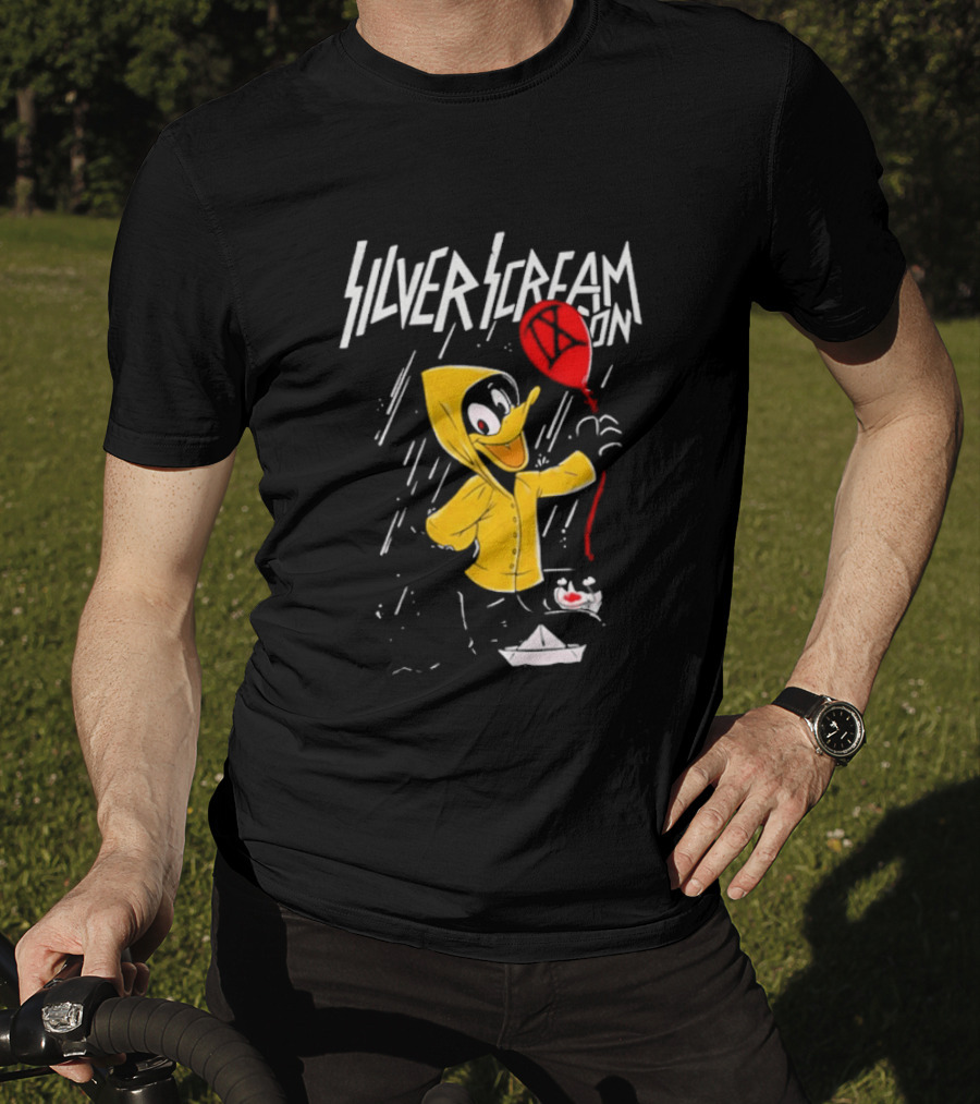 SILVER SCREAM CON Duck In Yellow Raincoat With Red Balloon T-Shirt