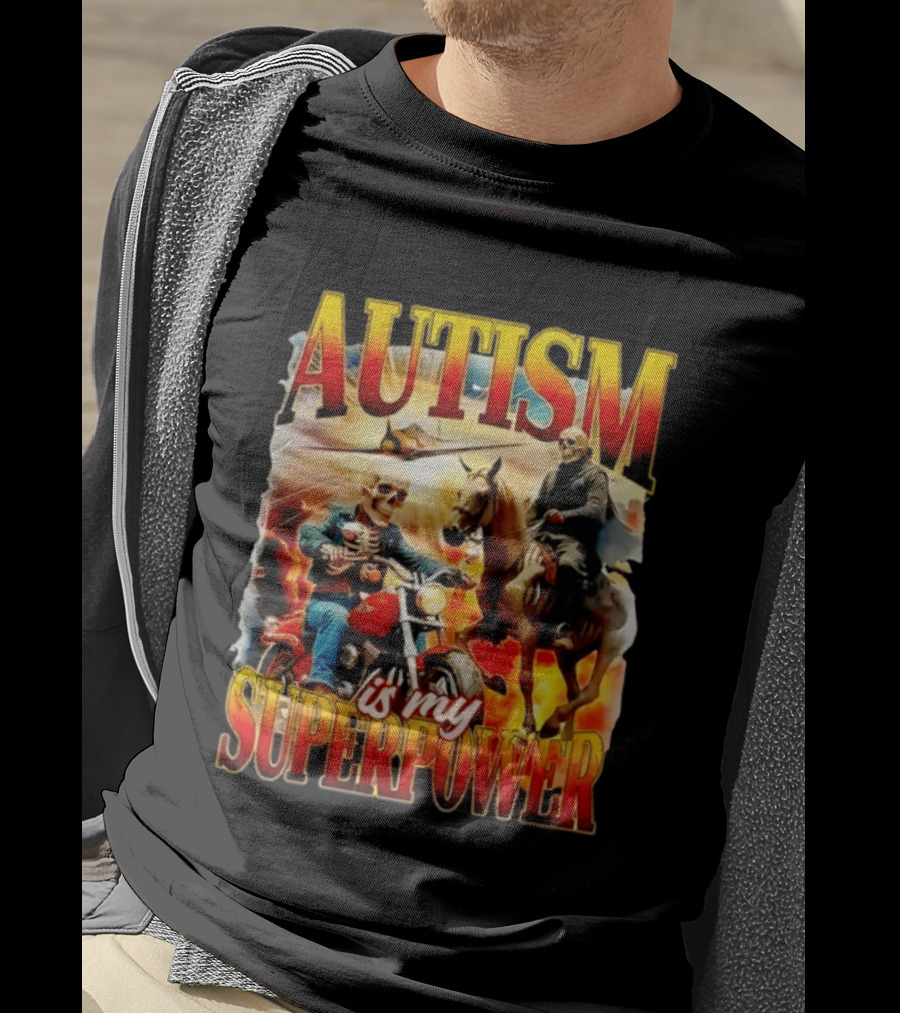 Autism Is My Superpower Skeletons On Motorcycle And Horse T-Shirt