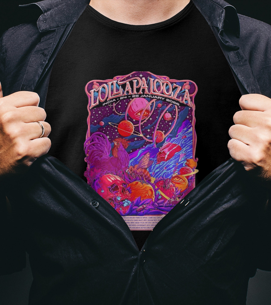 Lollapalooza India 2026 January 24 25 Planetary Cosmic Wildlife Perry Farrell X Aaquib Wani T-Shirt