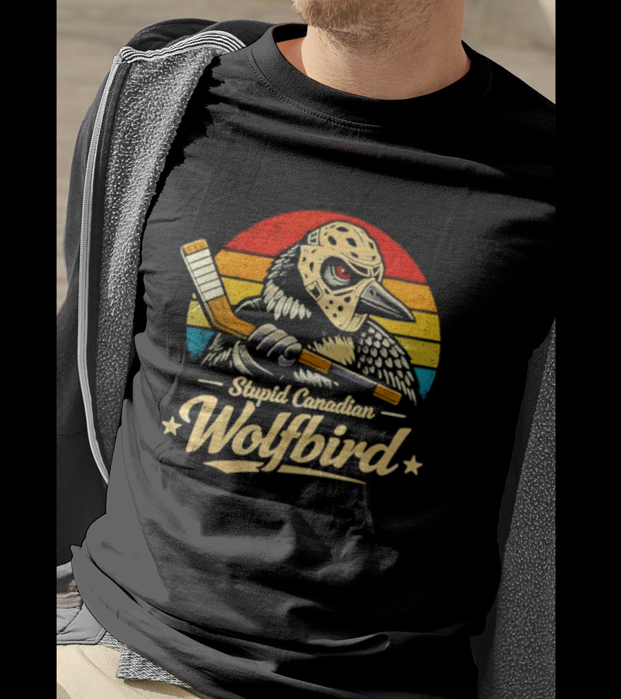 Stupid Canadian Wolfbird Retro Hockey Vintage Loon Meme T-Shirt