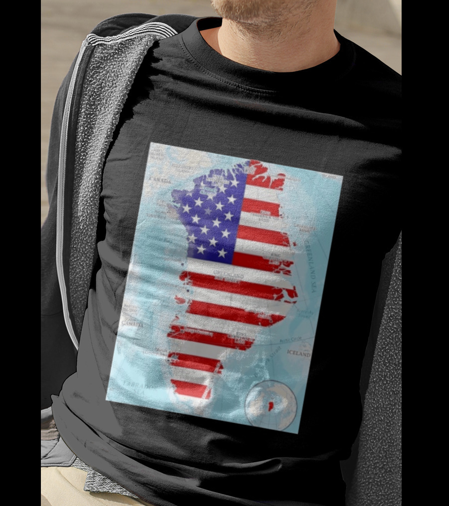 USA Flag Over Greenland Map American Patriot T-Shirt