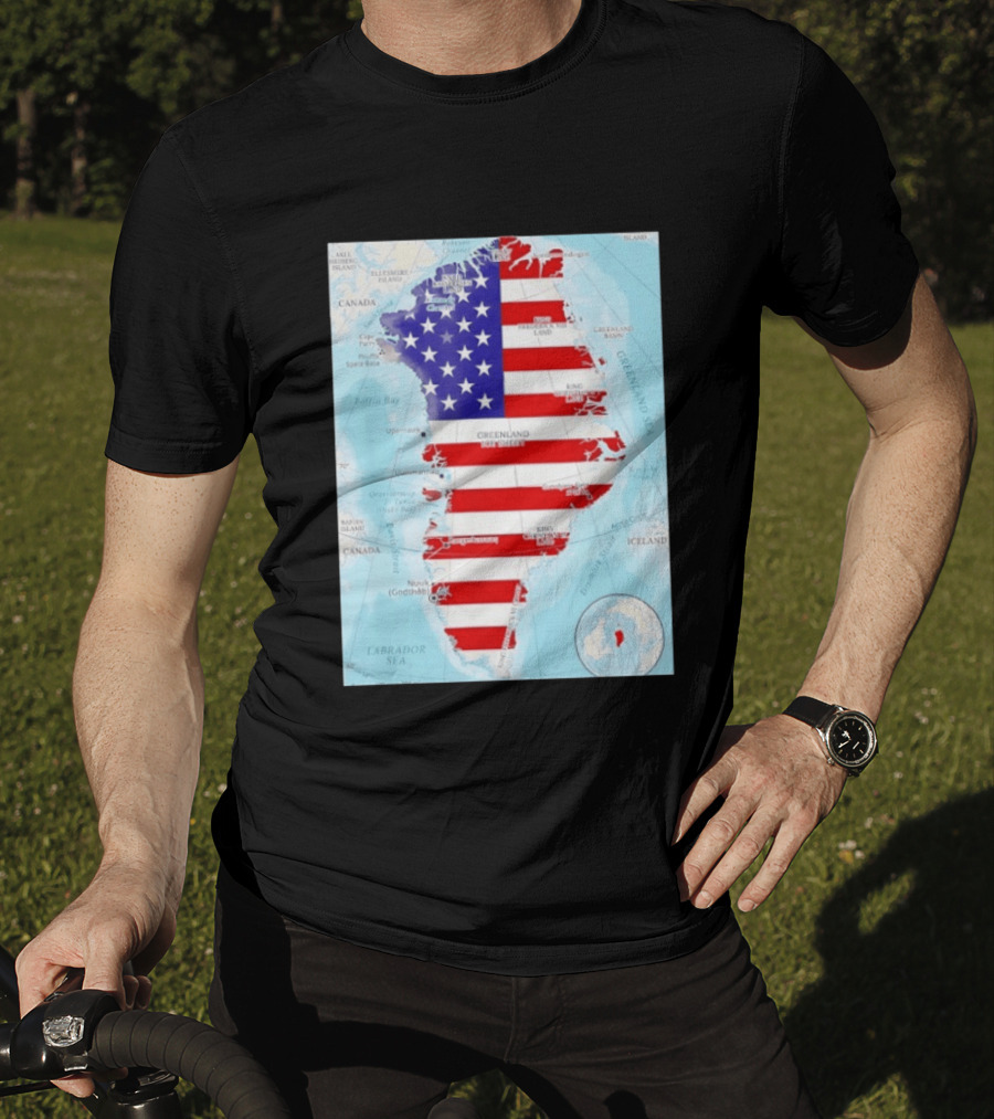 USA Flag Over Greenland Map American Patriot T-Shirt