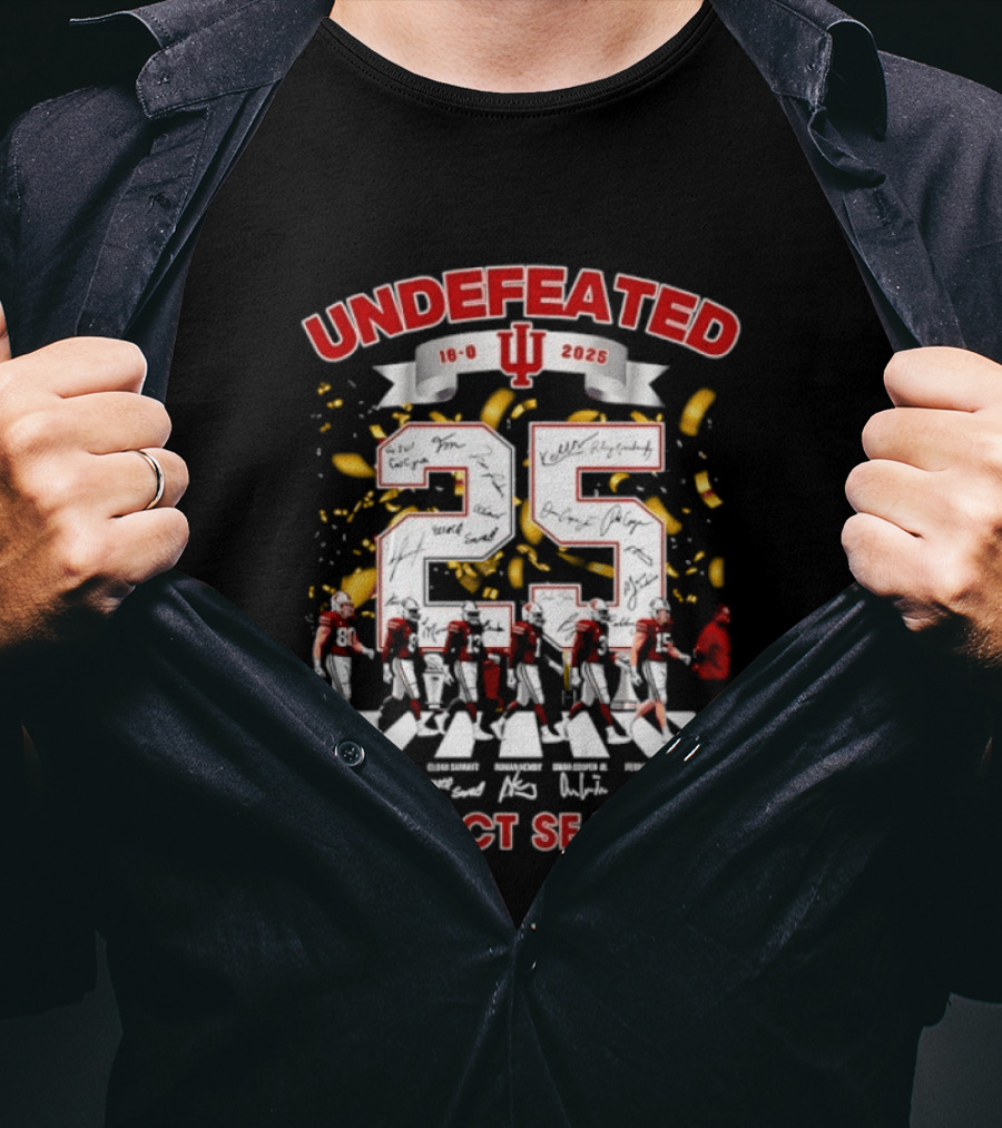 Undefeated 2025 Indiana Hoosiers Perfect Season Abbey Road 16 0 Signatures T-Shirt