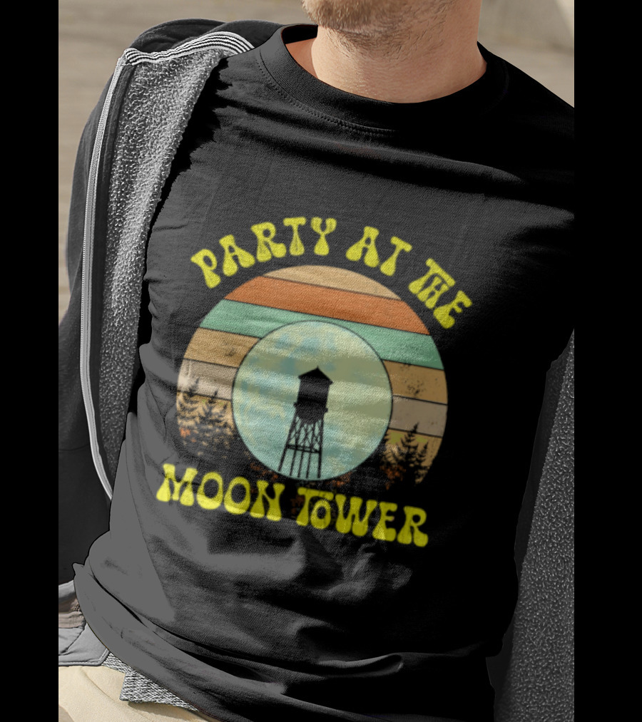 Party At The Moontower Retro Sunset Landscape Moon T-Shirt