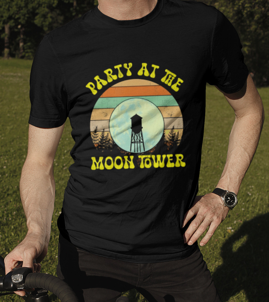 Party At The Moontower Retro Sunset Landscape Moon T-Shirt