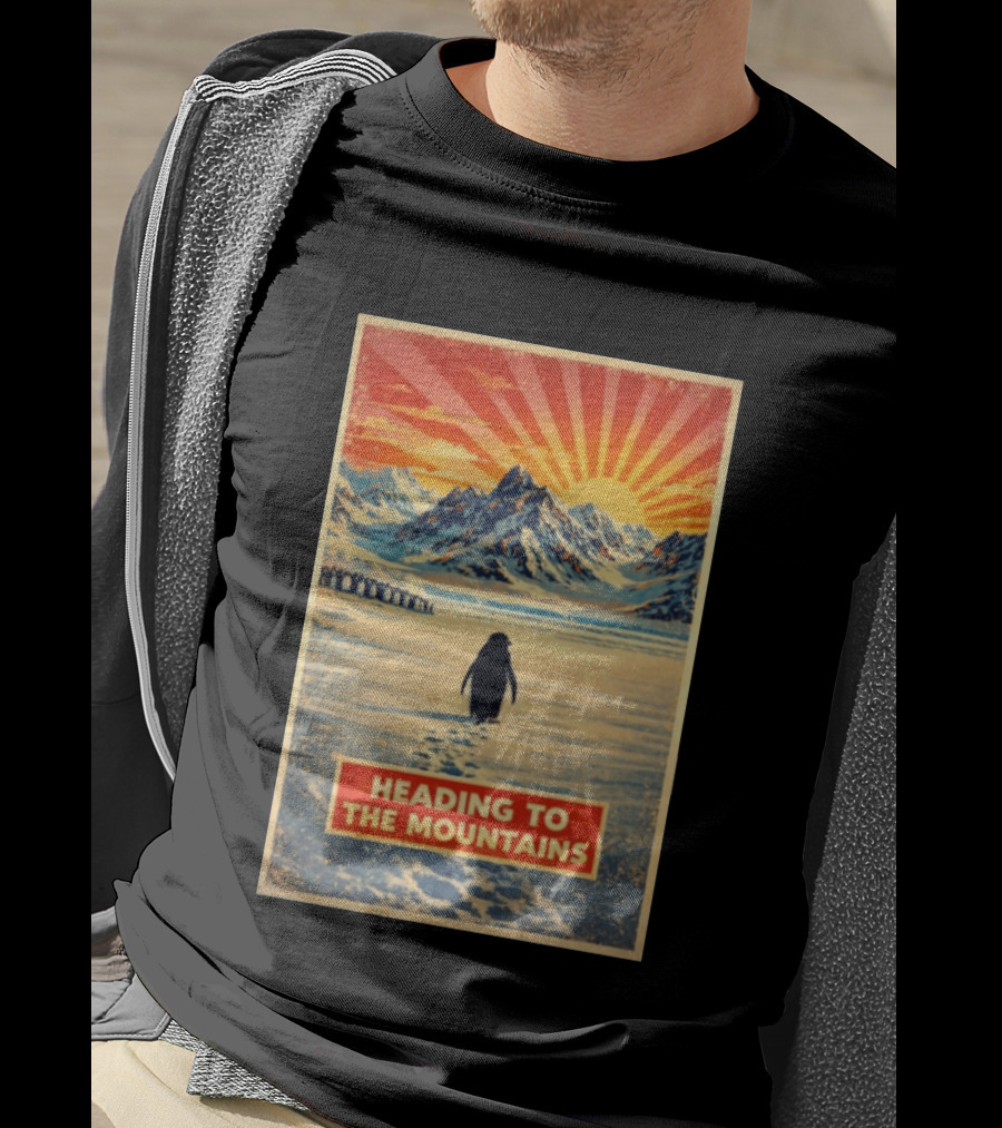 Penguin Journey Heading To The Mountains Sunrise T-Shirt