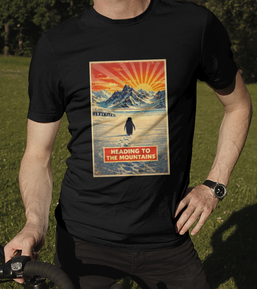 Penguin Journey Heading To The Mountains Sunrise T-Shirt