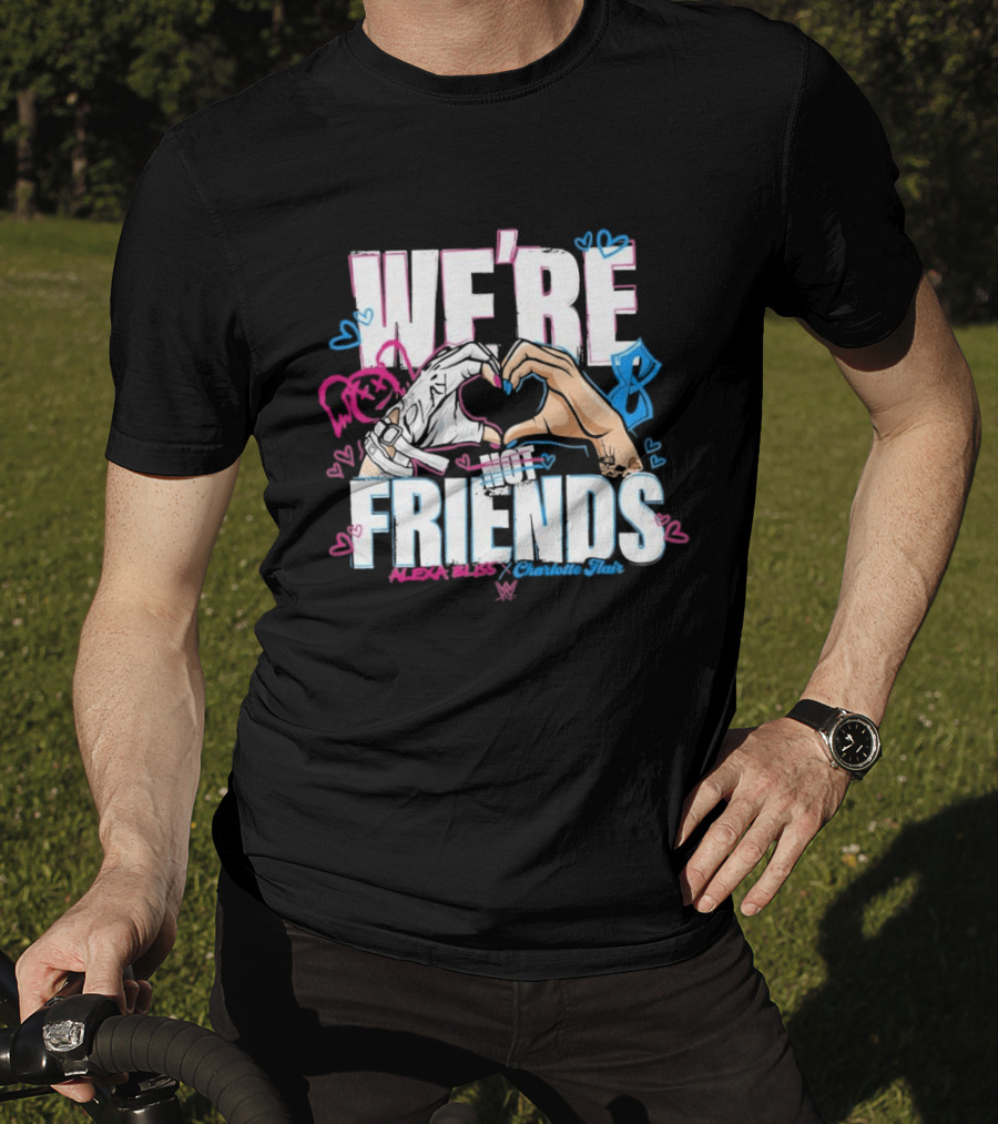 WWE Alexa Bliss Charlotte Flair We're Not Friends Hand Heart Gesture T-Shirt