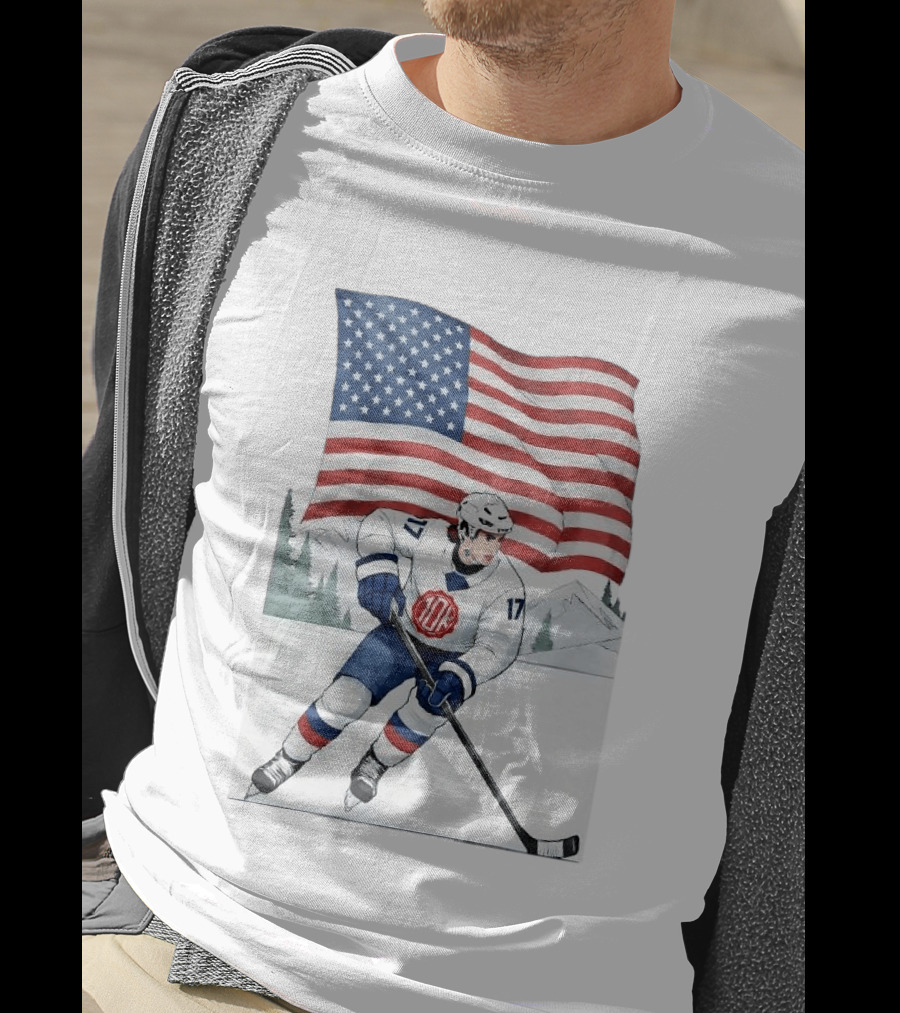 USA Hockey Player Number 17 American Flag Winter Olympics T-Shirt