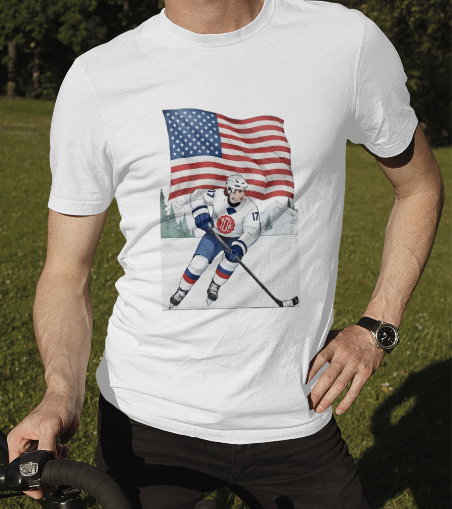 USA Hockey Player Number 17 American Flag Winter Olympics T-Shirt