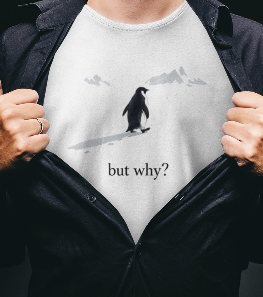 Penguin Trekking Snowy Mountains But Why Question T-Shirt