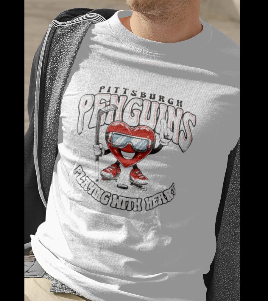 Pittsburgh Penguins Playing With Heart Valentine's Day Hockey Love T-Shirt