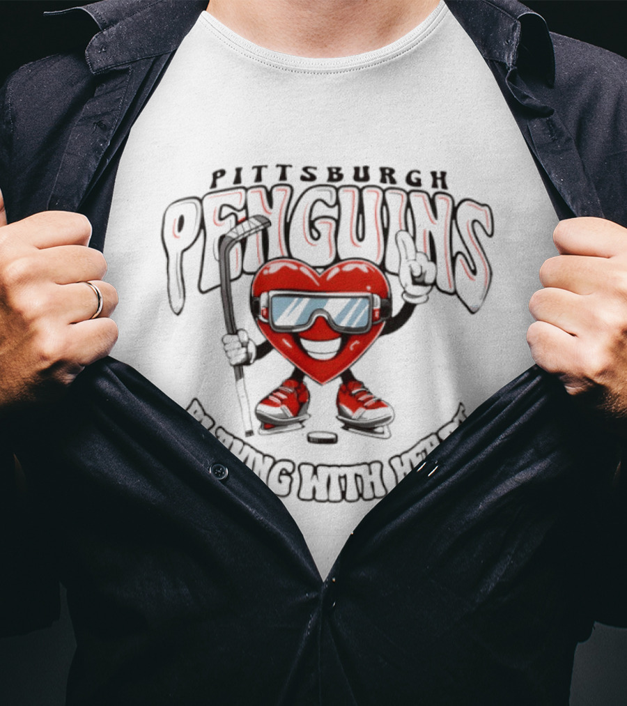 Pittsburgh Penguins Playing With Heart Valentine's Day Hockey Love T-Shirt