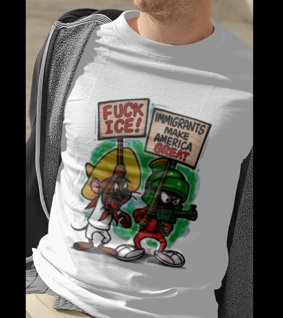 Fuck Ice Immigrants Make America Great Characters With Signs T-Shirt