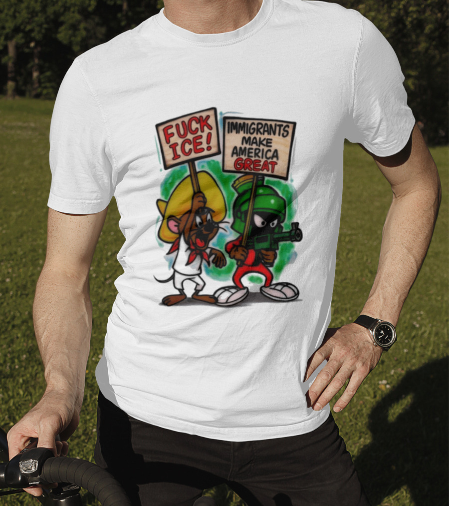 Fuck Ice Immigrants Make America Great Characters With Signs T-Shirt