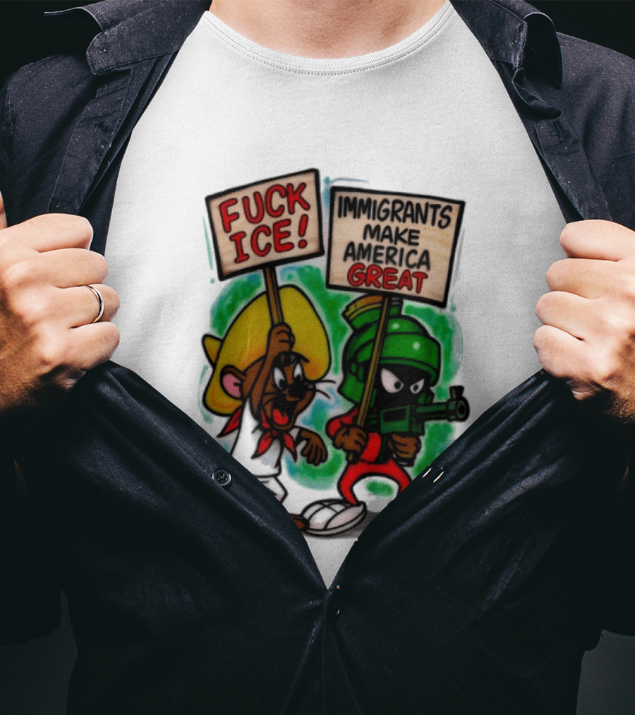 Fuck Ice Immigrants Make America Great Characters With Signs T-Shirt