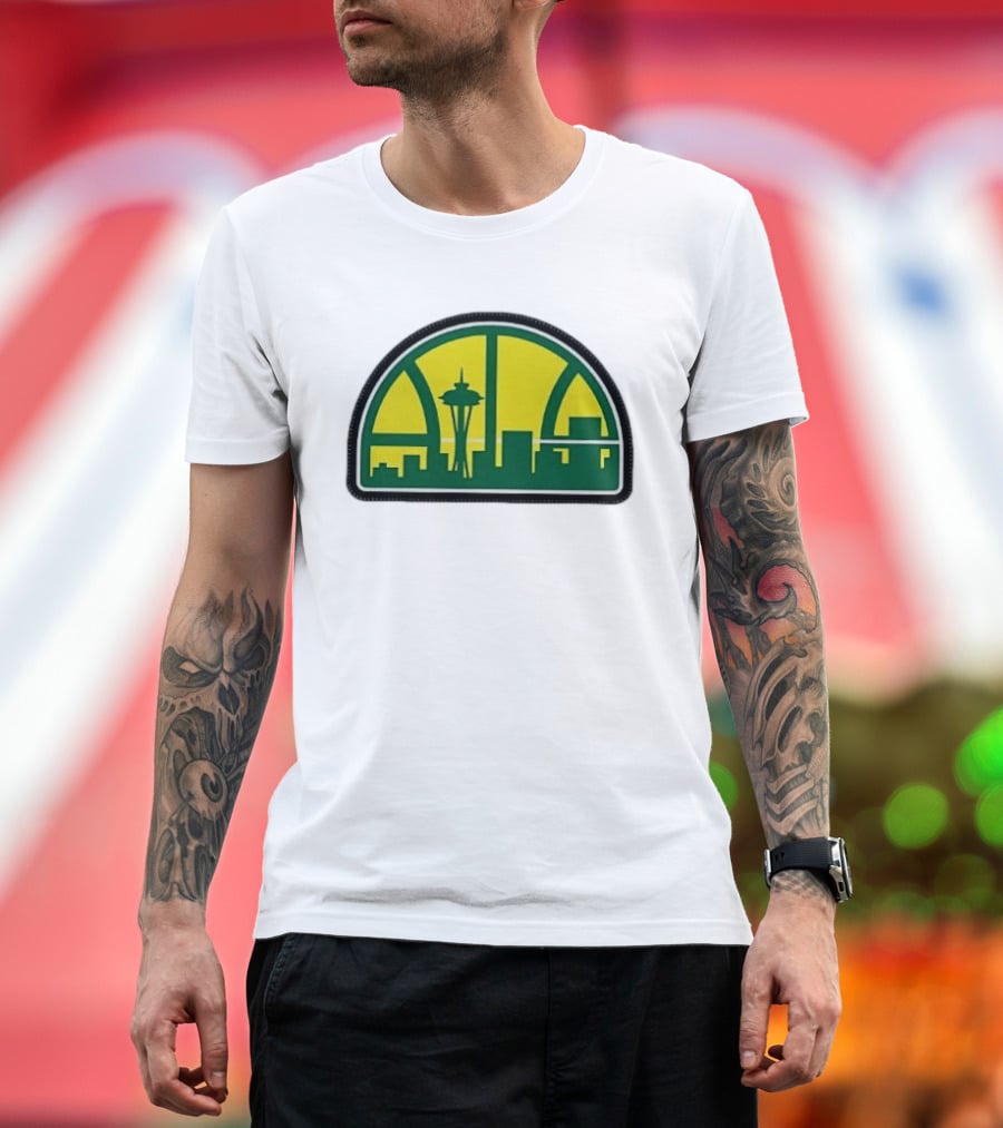 NBA Seattle Skyline Space Needle Hardwood Basketball T-Shirt