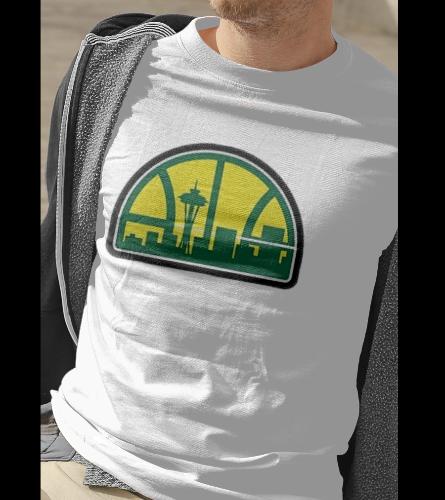 NBA Seattle Skyline Space Needle Hardwood Basketball T-Shirt