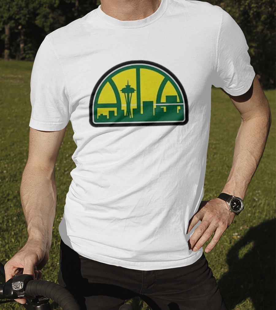 NBA Seattle Skyline Space Needle Hardwood Basketball T-Shirt