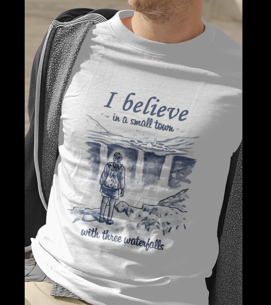 I Believe In A Small Town With Three Waterfalls Sketch T-Shirt