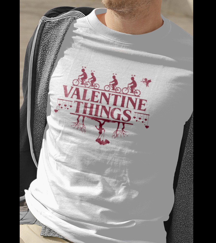 Valentine Things Stranger Things Biking Adventure Valentine's Day Shadow Monster T-Shirt