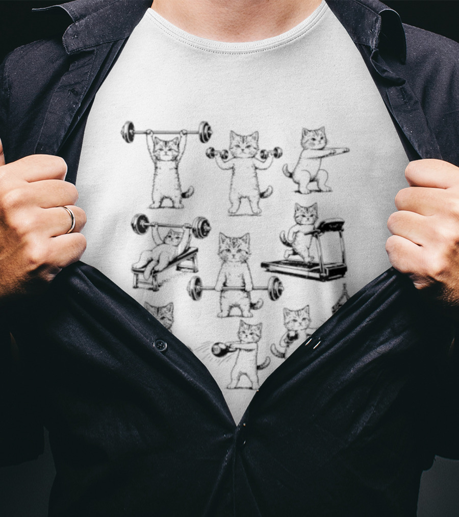Weight Lifting Gym Cat Deadlift Workout Cats With Dumbbells T-Shirt