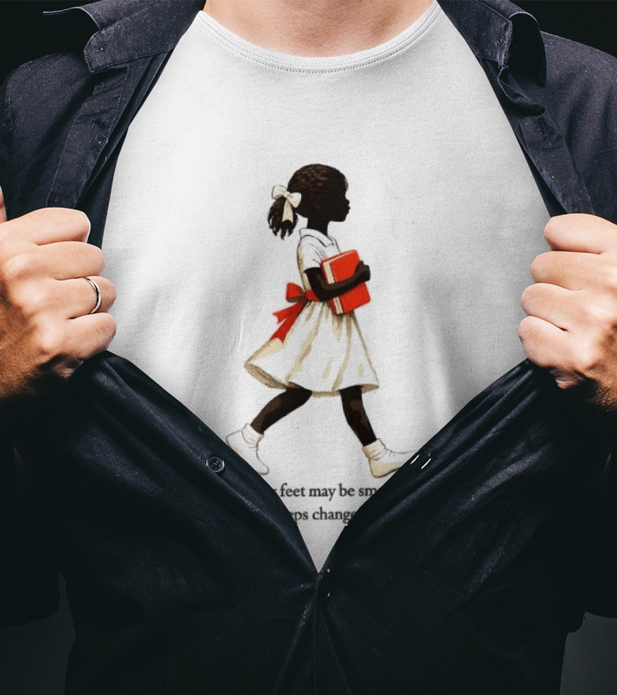 My Feet May Be Small But My Steps Changed History Young Black Girl Carrying Book T-Shirt