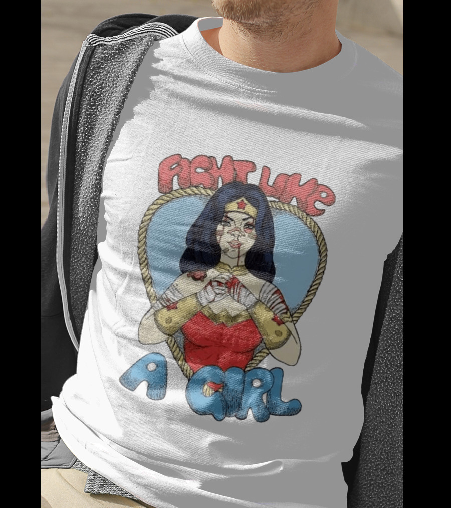 Wonder Woman Fight Like A Girl Cartoon Heart Rope Border T-Shirt
