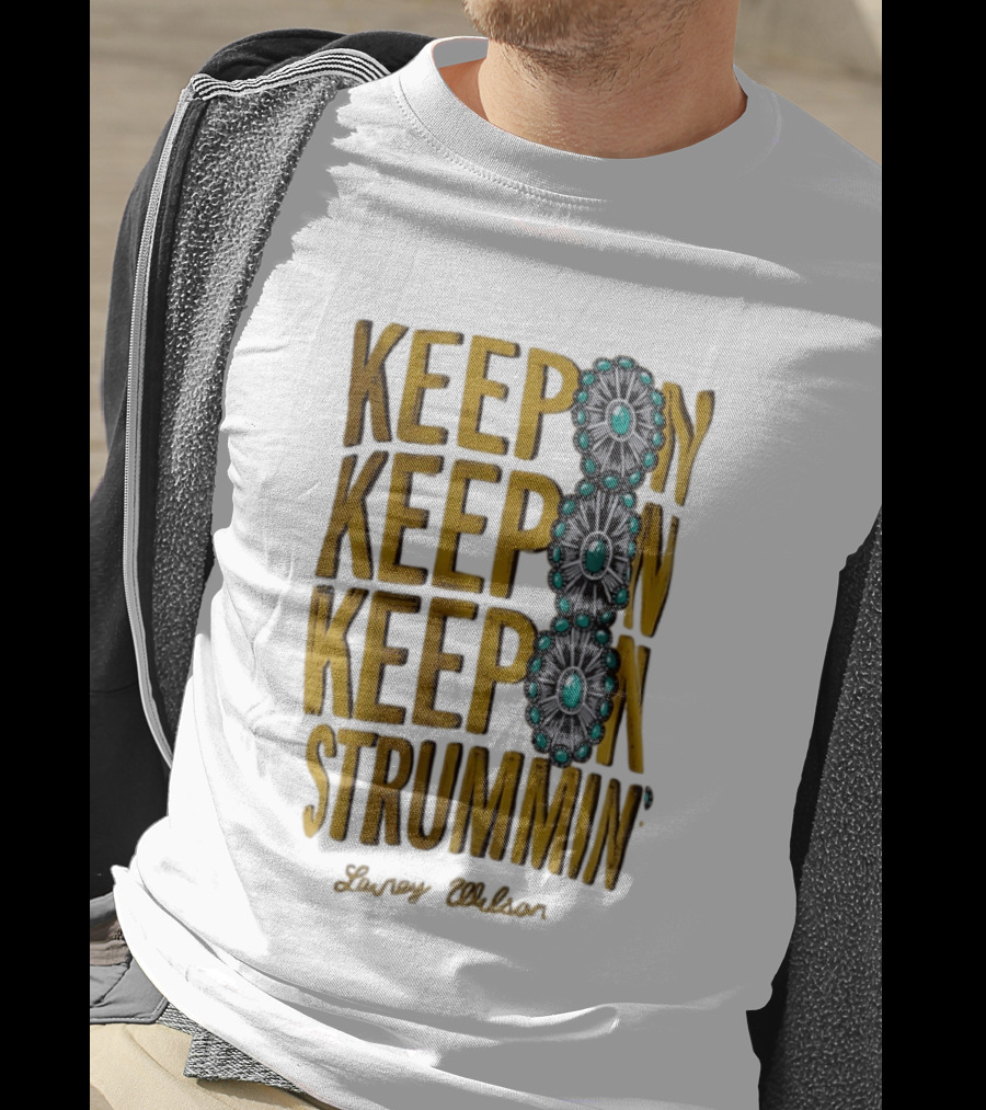 Lainey Wilson Keep On Strummin Turquoise Concho Western T-Shirt