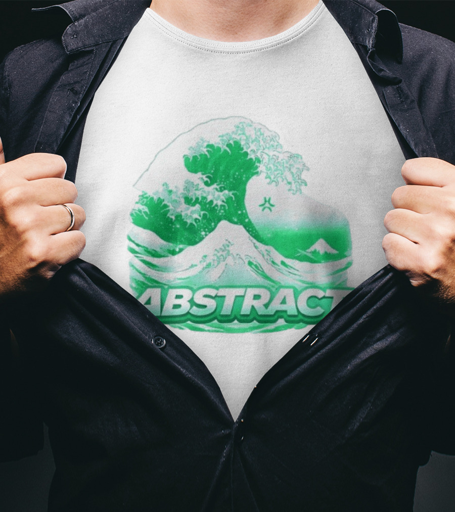Abstract Green Wave Japanese Art Style Ocean Scene T-Shirt