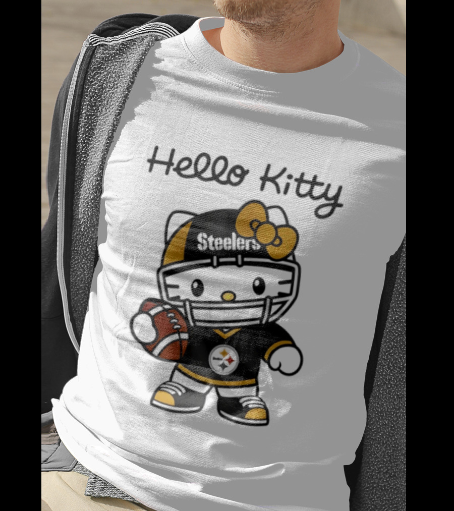 Hello Kitty Steelers Football Helmet Bow Fan T-Shirt