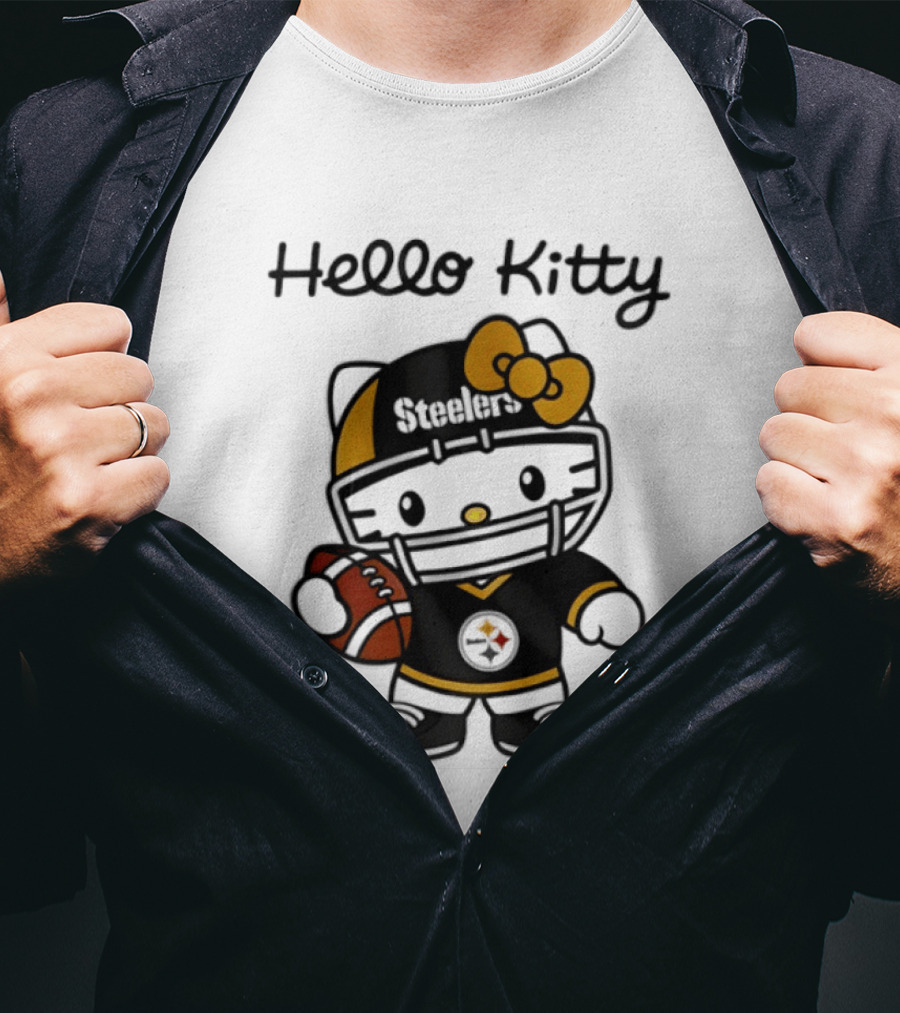 Hello Kitty Steelers Football Helmet Bow Fan T-Shirt