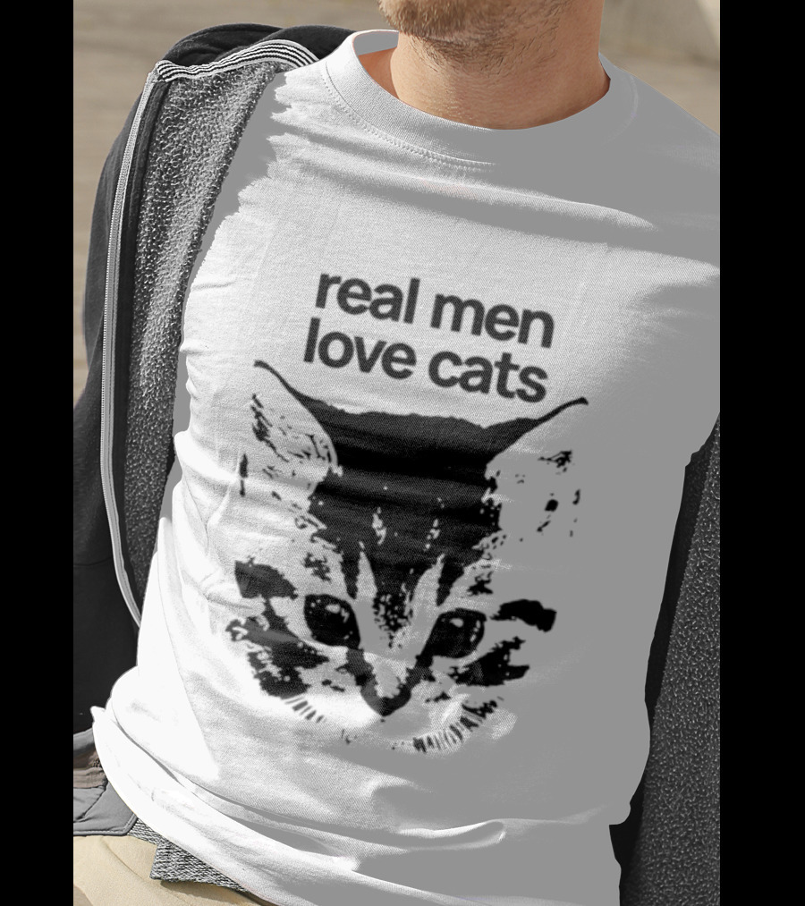 Real Men Love Cats Feline Face T-Shirt