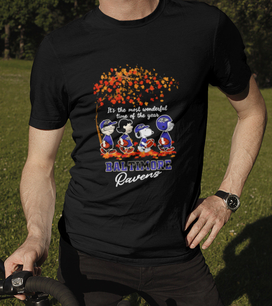 Baltimore Ravens Peanuts Most Wonderful Time Autumn Football T-Shirt