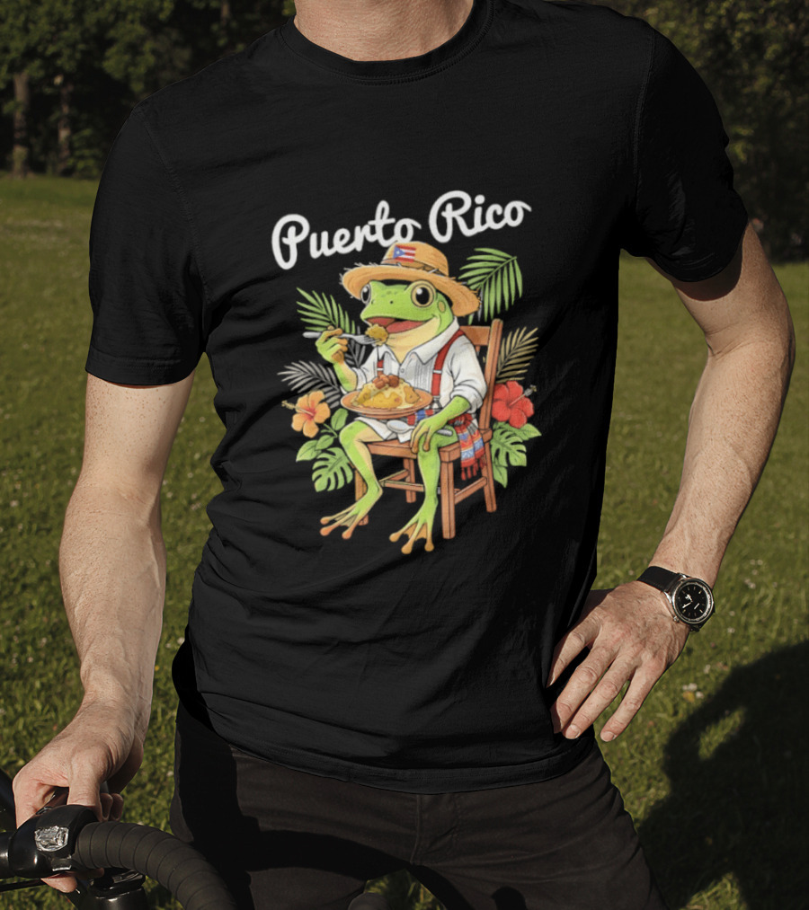 Puerto Rico Coqui Frog Eating Mofongo Taino Boricua Flag Hispanic T-Shirt