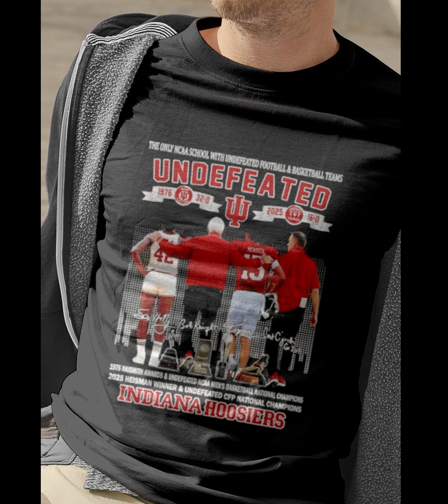 Indiana Hoosiers Undefeated 1976 Basketball 2025 Football McGinnis Bailey Memorial Stadium T-Shirt