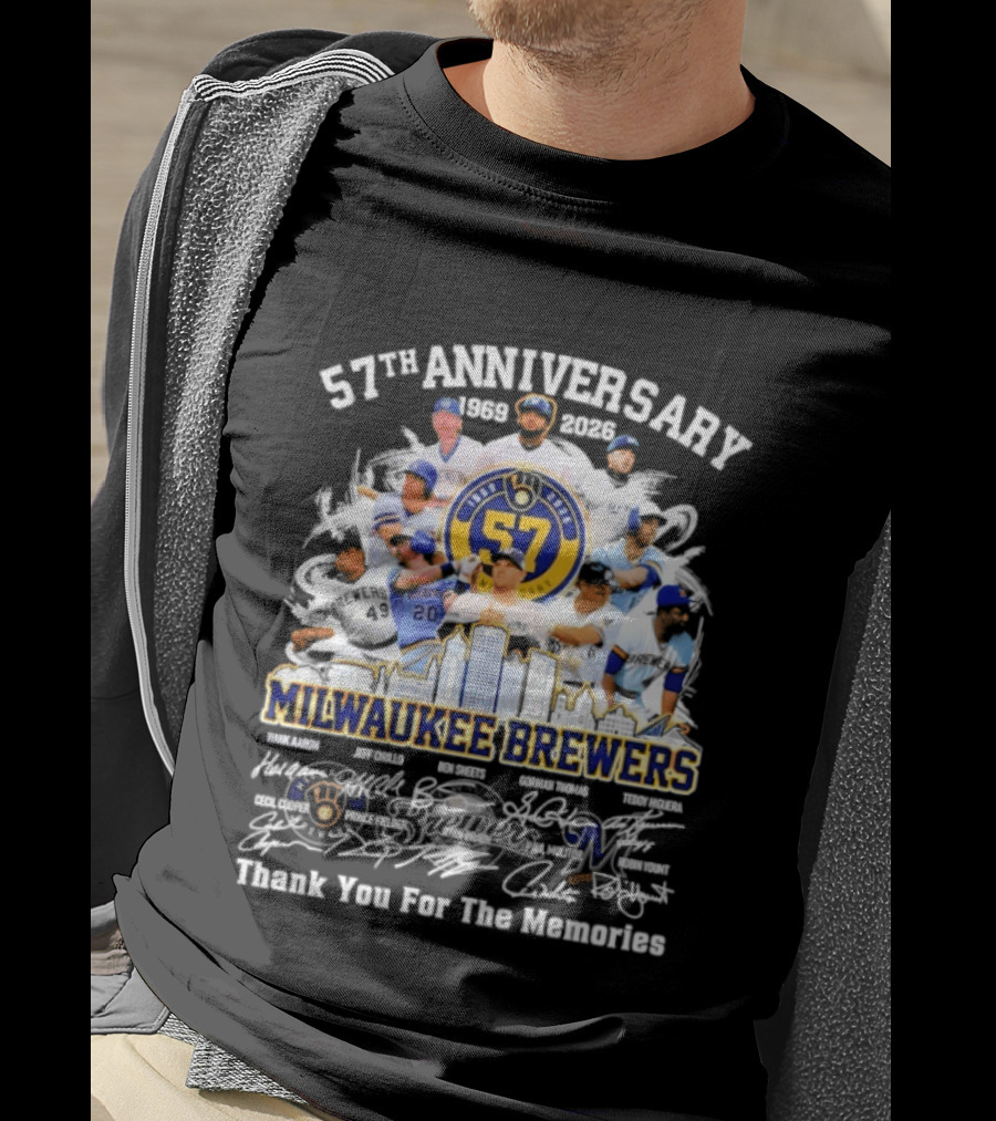 Milwaukee Brewers 57th Anniversary 1969 2023 Thank You For The Memories Signatures T-Shirt
