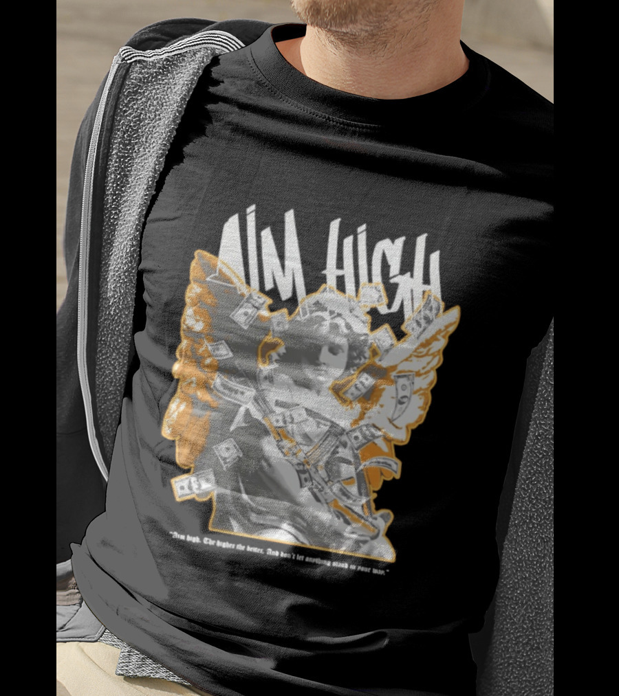 Aim High Angela Cupid Holding AK 47 With Dollar Fly T-Shirt