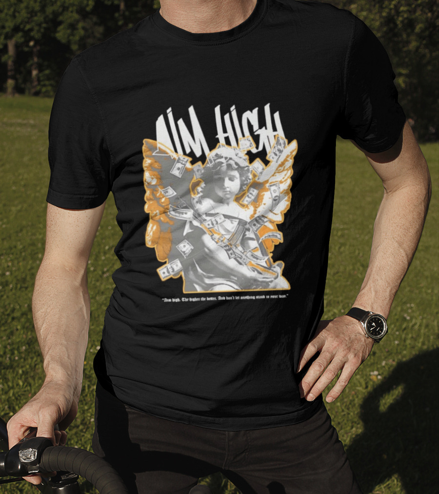 Aim High Angela Cupid Holding AK 47 With Dollar Fly T-Shirt