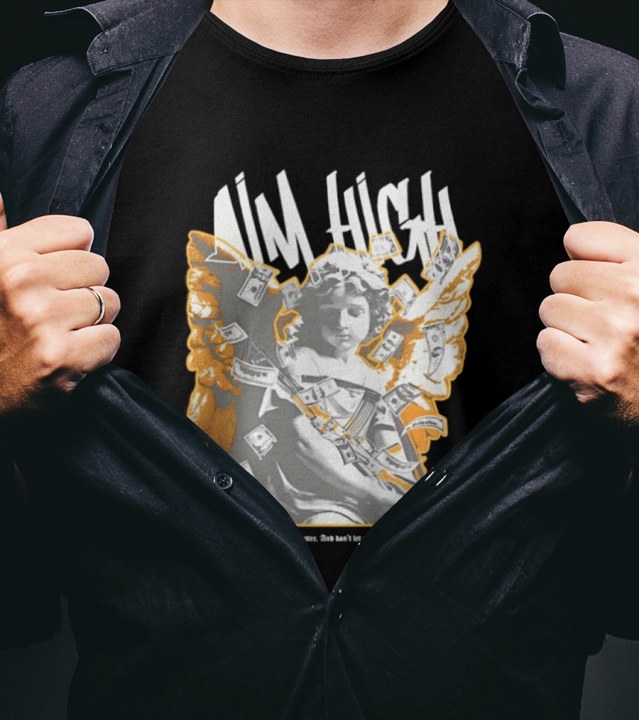 Aim High Angela Cupid Holding AK 47 With Dollar Fly T-Shirt