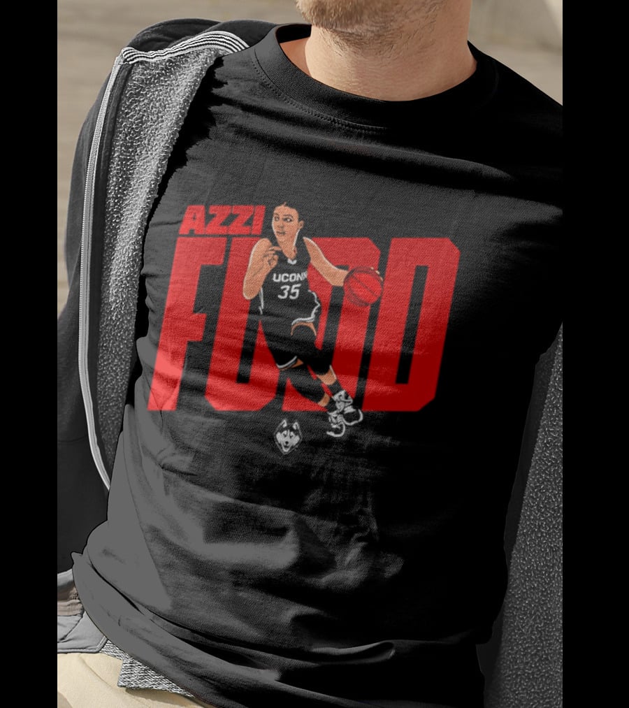 Azzi Fudd UConn 35 Basketball NCAA Fudd Red Block T-Shirt