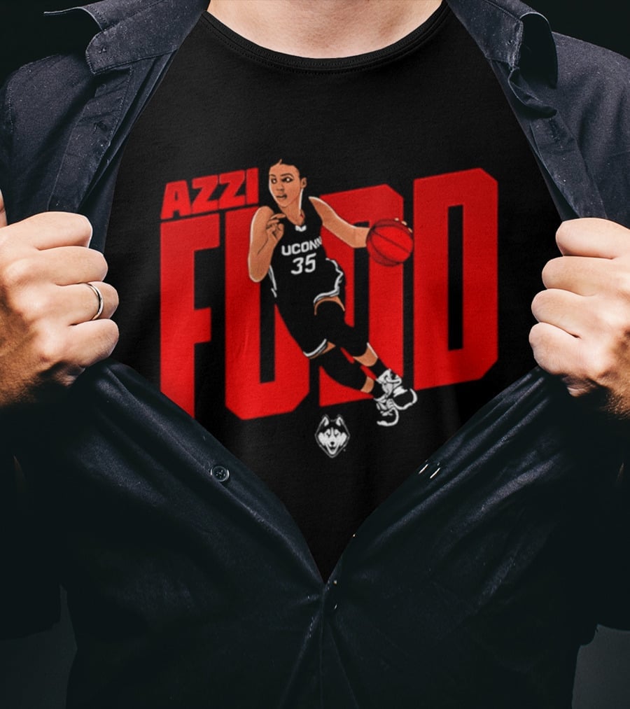 Azzi Fudd UConn 35 Basketball NCAA Fudd Red Block T-Shirt