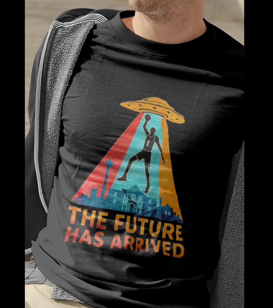 Basketball UFO Abduction Cityscape The Future Has Arrived T-Shirt