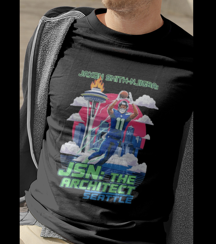 Jaxon Smith Njigba JSN The Architect Seattle Football Skyline T-Shirt