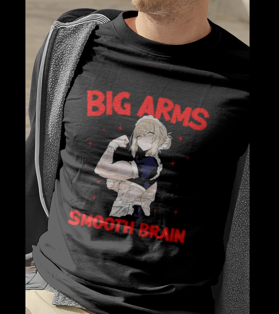 Big Arms Smooth Brain Anime Maid Flexing Strong Muscles T-Shirt